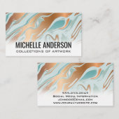 Carte de visite en marbre vert et métallique liqui (Devant / Derrière)