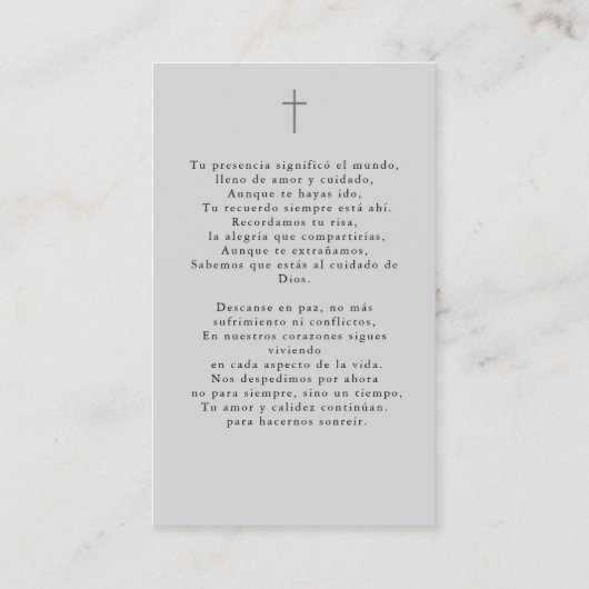 Carte De Visite En Memoria Funeral Prier Photo Gray Spanish Card (Dos)