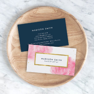 Carte de visite en or faux aquarelle rose chic