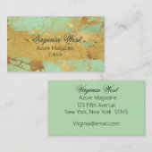 Carte de visite en or moderne et marbré bleu (Devant / Derrière)