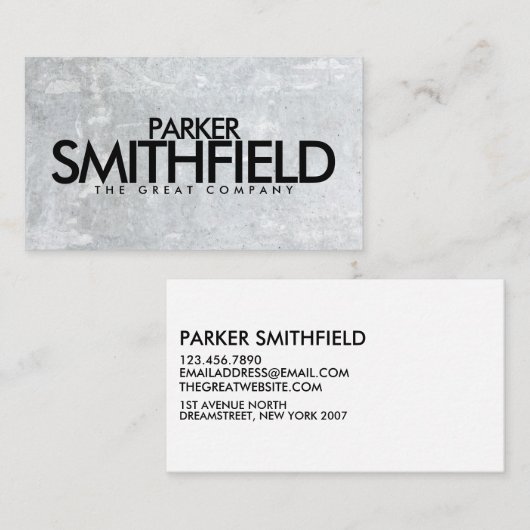 Carte de visite en pierre de béton gris (Devant / Derrière)