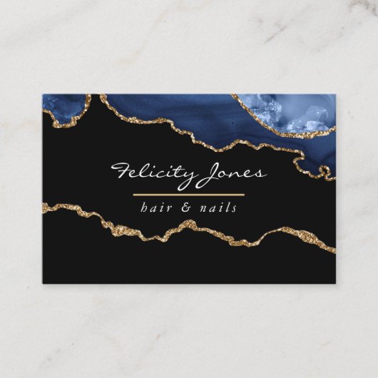 Carte de visite en pierre précieuse Agate Navy et (Devant)