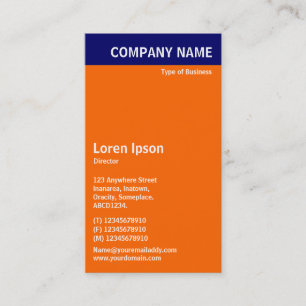 Carte De Visite En-tête vertical - Bleu avec orange et blanc