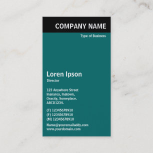 Carte De Visite En-tête vertical - Noir avec Turquoise 006666