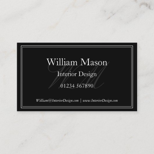 Carte de visite encadré de monogramme noir et blan (Devant)