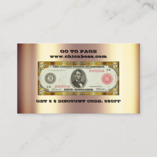 Carte de visite encart de réduction 5$ Code QR or (Devant)