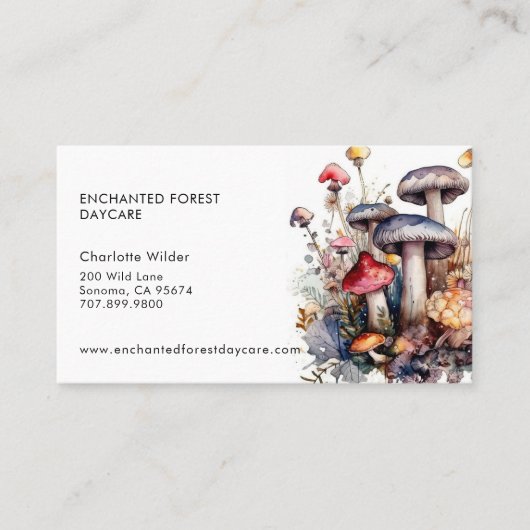 Carte De Visite Enchanted Forest Mushrooms Child Daycare (Devant)