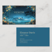 Carte De Visite Enchanted Night Landscape Gold Rose Floral Palace (Devant / Derrière)