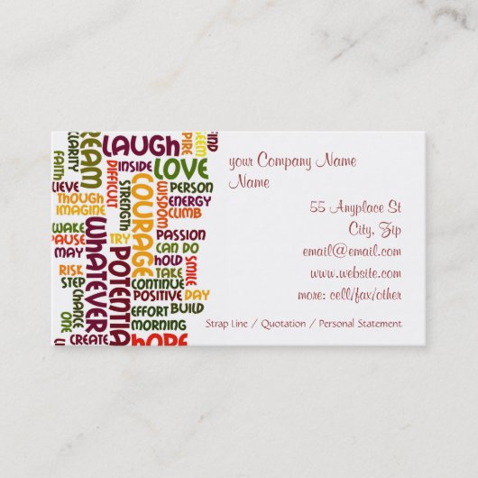 Carte De Visite Encouragement de motivation de positif des mots #1 (Devant)