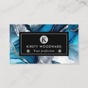 Carte De Visite Encre alcoolique bleu foncé, argent et or aquarell
