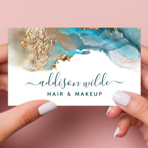 Carte De Visite Encre aquarelle liquide d'art moderne bleu et or