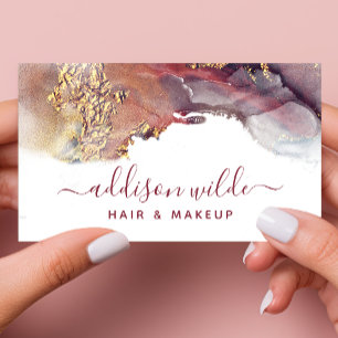 Carte De Visite Encre aquarelle liquide d'art moderne Or Violet QR