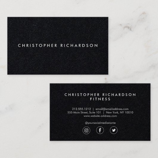 Carte De Visite Encre blanche moderne et minimale sur noir (Devant / Derrière)