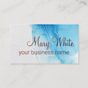 Carte De Visite Encre Cloud Swirl tendance moderne Aqua bleu Brown
