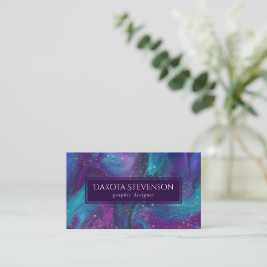 Carte De Visite Encre cosmique | Turquoise bleu violet Galaxie Neb (Debout devant)