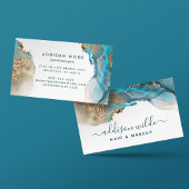 Carte De Visite Encre D'Aquarelle Liquide D'Art Moderne Bleu Et Or