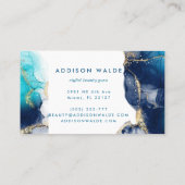 Carte De Visite Encre D'Aquarelle Liquide D'Art Moderne Bleu Et Or (Dos)