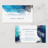 Carte De Visite Encre D'Aquarelle Liquide D'Art Moderne Bleu Et Or (Devant / Derrière)