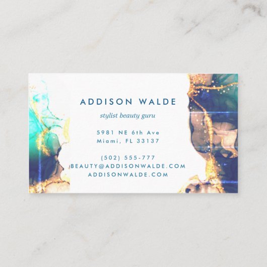 Carte De Visite Encre D'Aquarelle Liquide D'Art Moderne Bleu Et Ve (Dos)