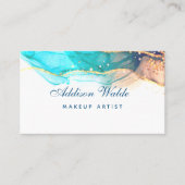 Carte De Visite Encre D'Aquarelle Liquide D'Art Moderne Bleu Et Ve (Devant)