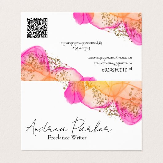 Carte De Visite Encre rose personnalisée Code QR moderne simple (Extérieur déplié)