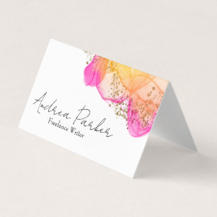 Carte De Visite Encre rose personnalisée Code QR moderne simple