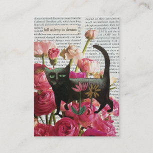 Carte De Visite Endormez-vous pour rêver Chat noir Fleurs roses ch
