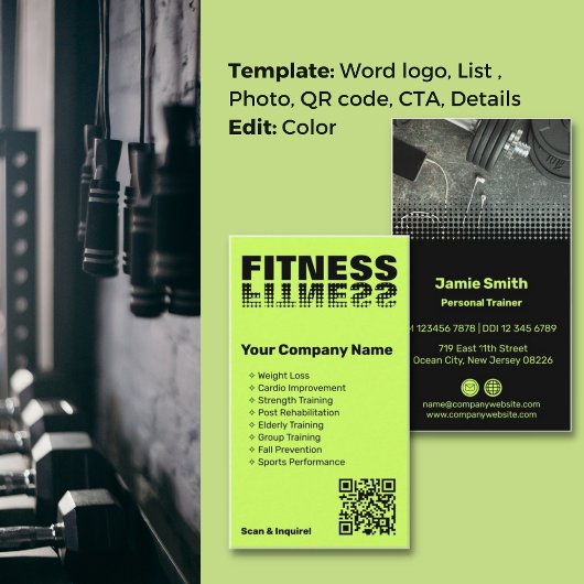 Carte De Visite Energize Brand Lime Green & Black Personal Trainer