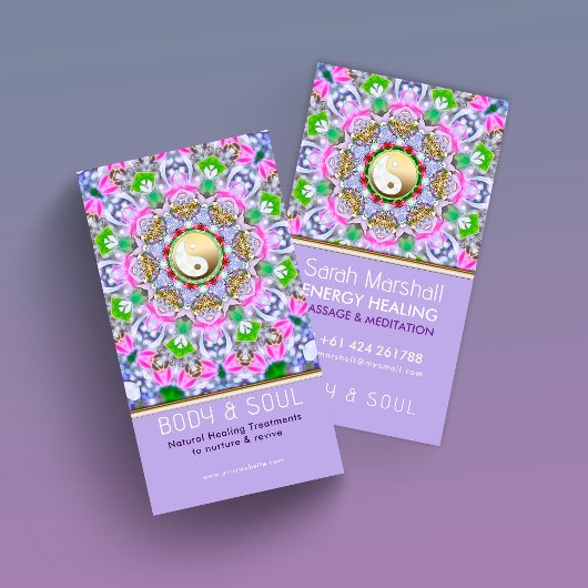 Carte De Visite Energy Healing Holistic Lilac Gold Sparkle