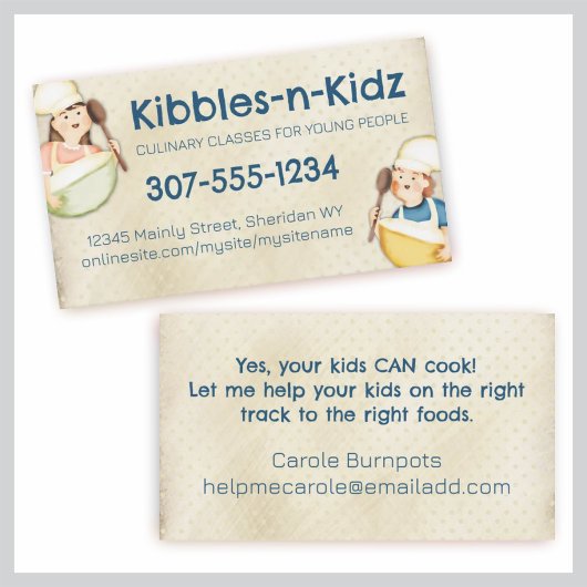Carte De Visite Enfants garçon fille cuisine classe culinaire
