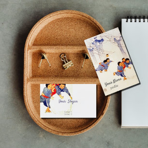 Carte De Visite Enfants japonais roulant de grandes boules de neig