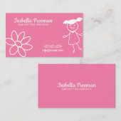 Carte De Visite Enfants mignonnes roses Garde d'enfants Garde d'en (Devant / Derrière)