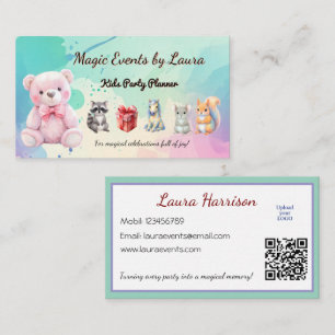 Carte De Visite Enfants Planificateur de fête Pastel Teddy Bear Co