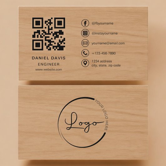 Carte De Visite Engineer Wood Professional QR Code