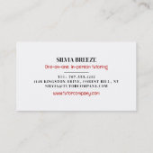 Carte De Visite England Flag, Tutor de langue anglaise, Enseignant (Dos)