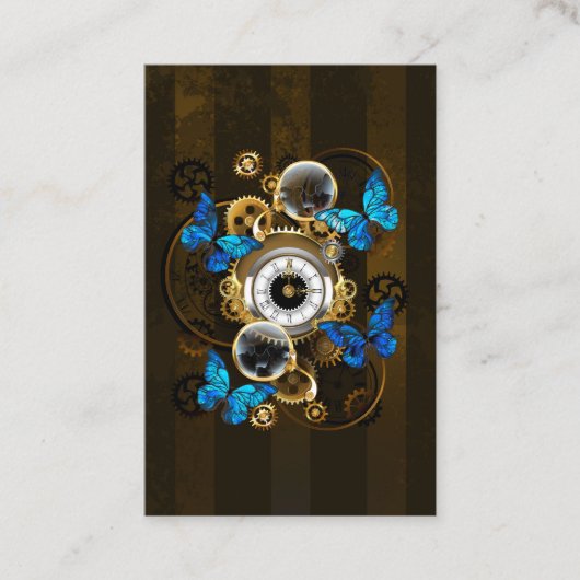 Carte De Visite Engrenages à vapeur et papillons bleus (Devant)