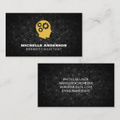 Carte De Visite Engrenages en tête | Arrière - plan noir géométriq (Devant / Derrière)