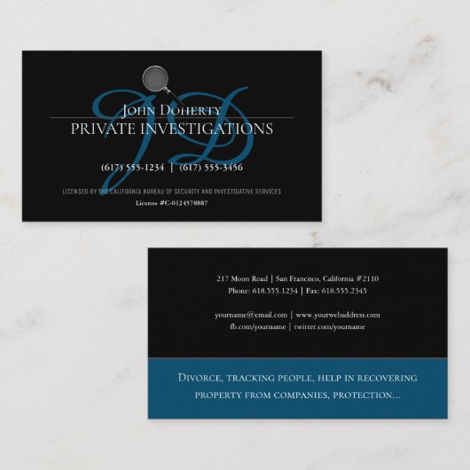 Carte De Visite Enquêtes privées | Inspecteur professionnel (Devant / Derrière)