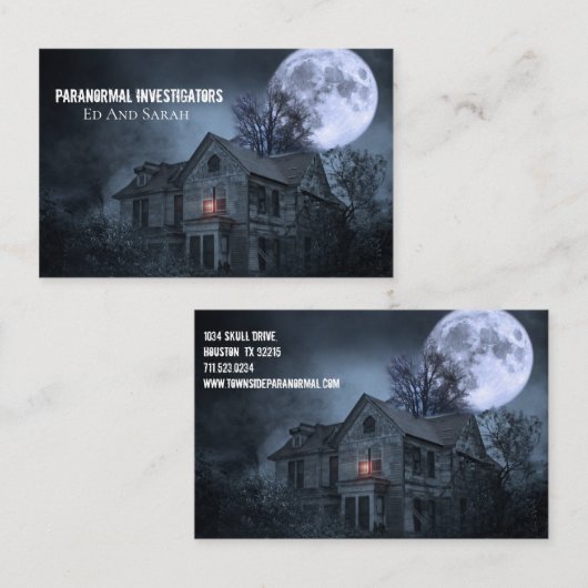 Carte De Visite Enquêteur paranormal Hauné Maison pleine lune (Devant / Derrière)