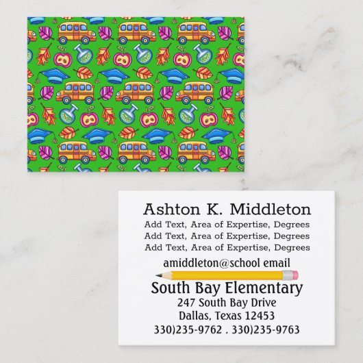 Carte de visite enseignant (Devant / Derrière)