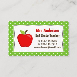 Carte de visite enseignant Apple Green Polka Dots