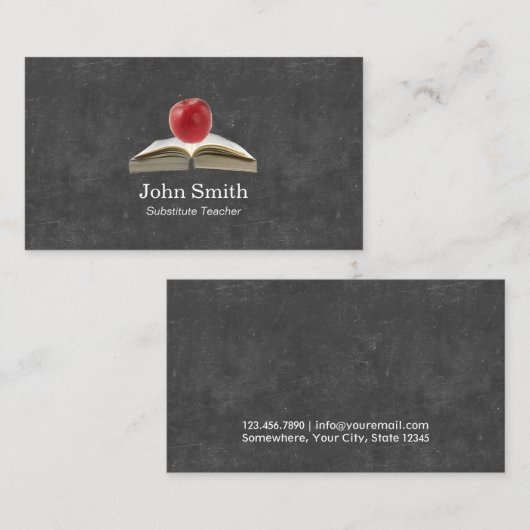 Carte De Visite Enseignant Arrière - plan Apple & Book Chalkboard (Devant / Derrière)