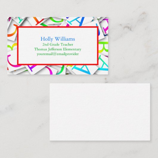 Carte de visite enseignant coloré (Devant / Derrière)