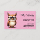 Carte De Visite Enseignant Cute Owl Pastel Pink (Devant)