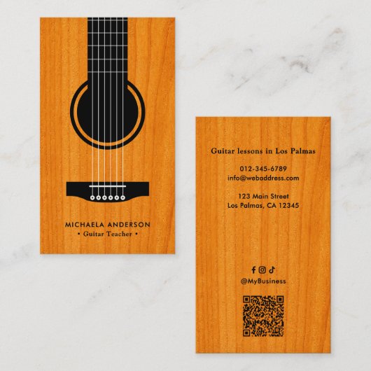 Carte De Visite Enseignant de Guitare Professionnel Code QR & Médi (Devant / Derrière)