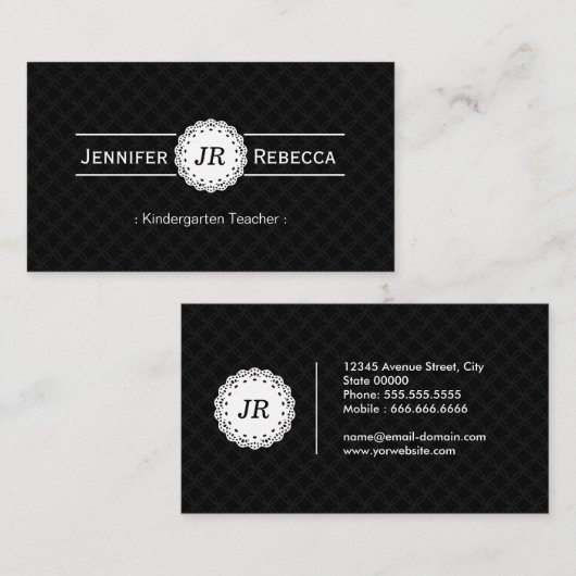 Carte De Visite Enseignant de jardin d'enfants - Monogramme modern (Devant / Derrière)