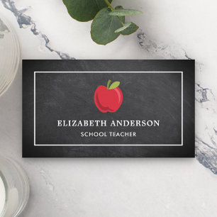 Carte De Visite Enseignant de l'école Black Chalkboard Red Apple S