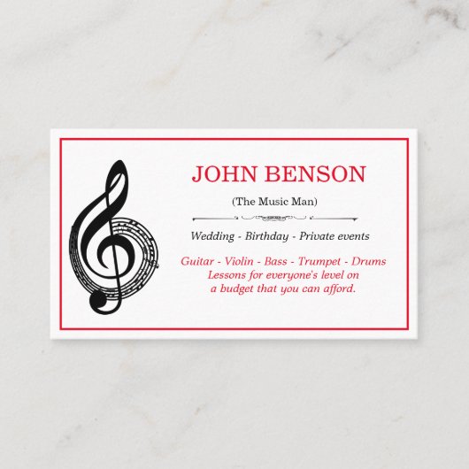 Carte De Visite Enseignant de musique classique Black Treble Clef  (Devant)
