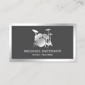 Carte De Visite Enseignant de musique grise Argent Foil Kit tambou (Devant)