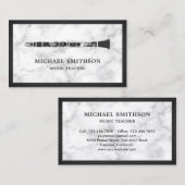 Carte De Visite Enseignant de musique Marbre blanc Black Clarinet (Devant / Derrière)